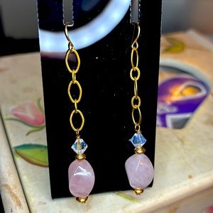 Hand Made Rose Quartz Dangle Earrings